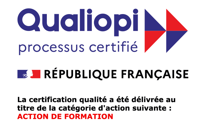 Logo Qualiopi, processus certifié, République française. La certification qualité a été délivrée au titre de la catégorie d'action suivante : action de formation.